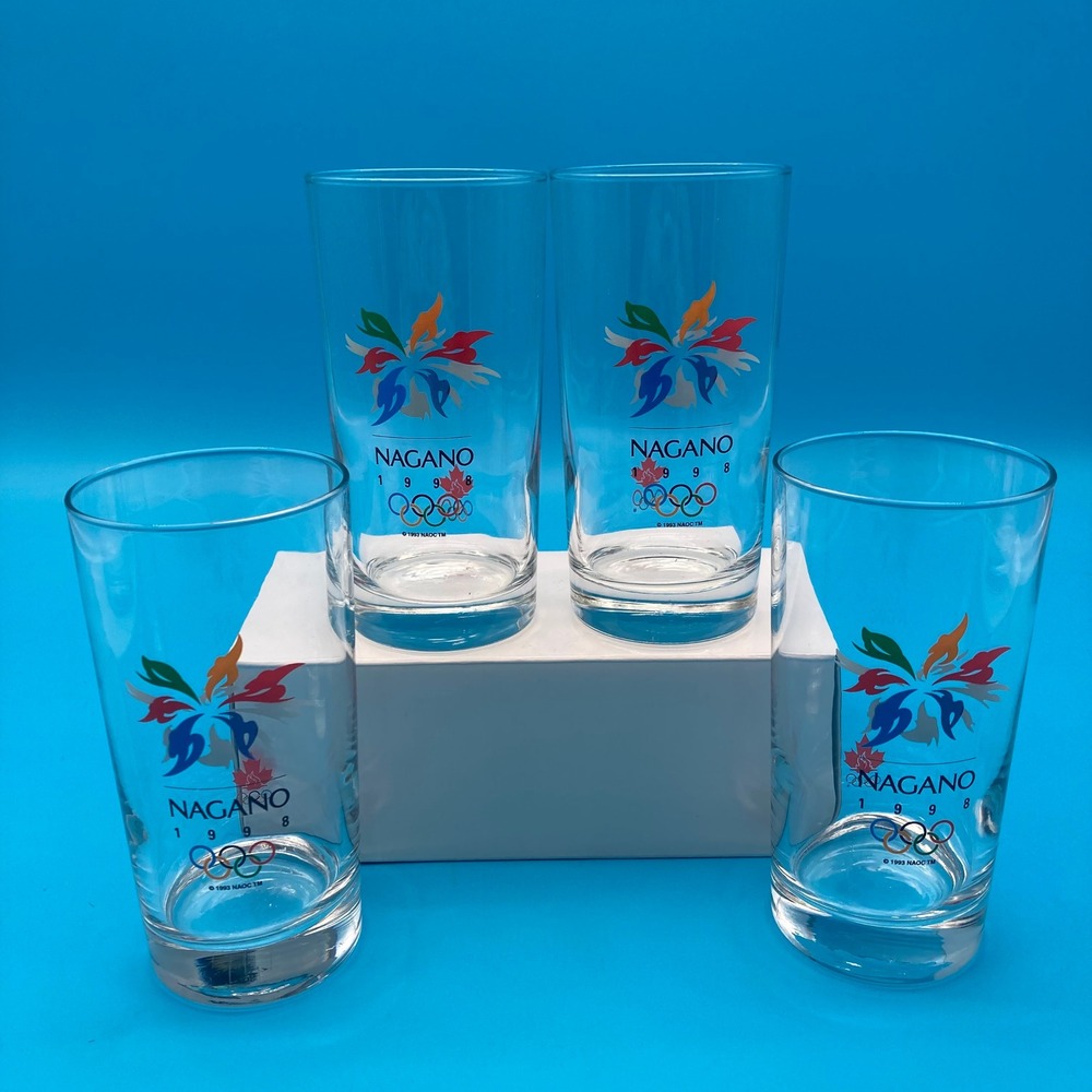 Vintage 1998 Nagano Winter Olympics Drinking Glasses – Set of 4 – Team Canada